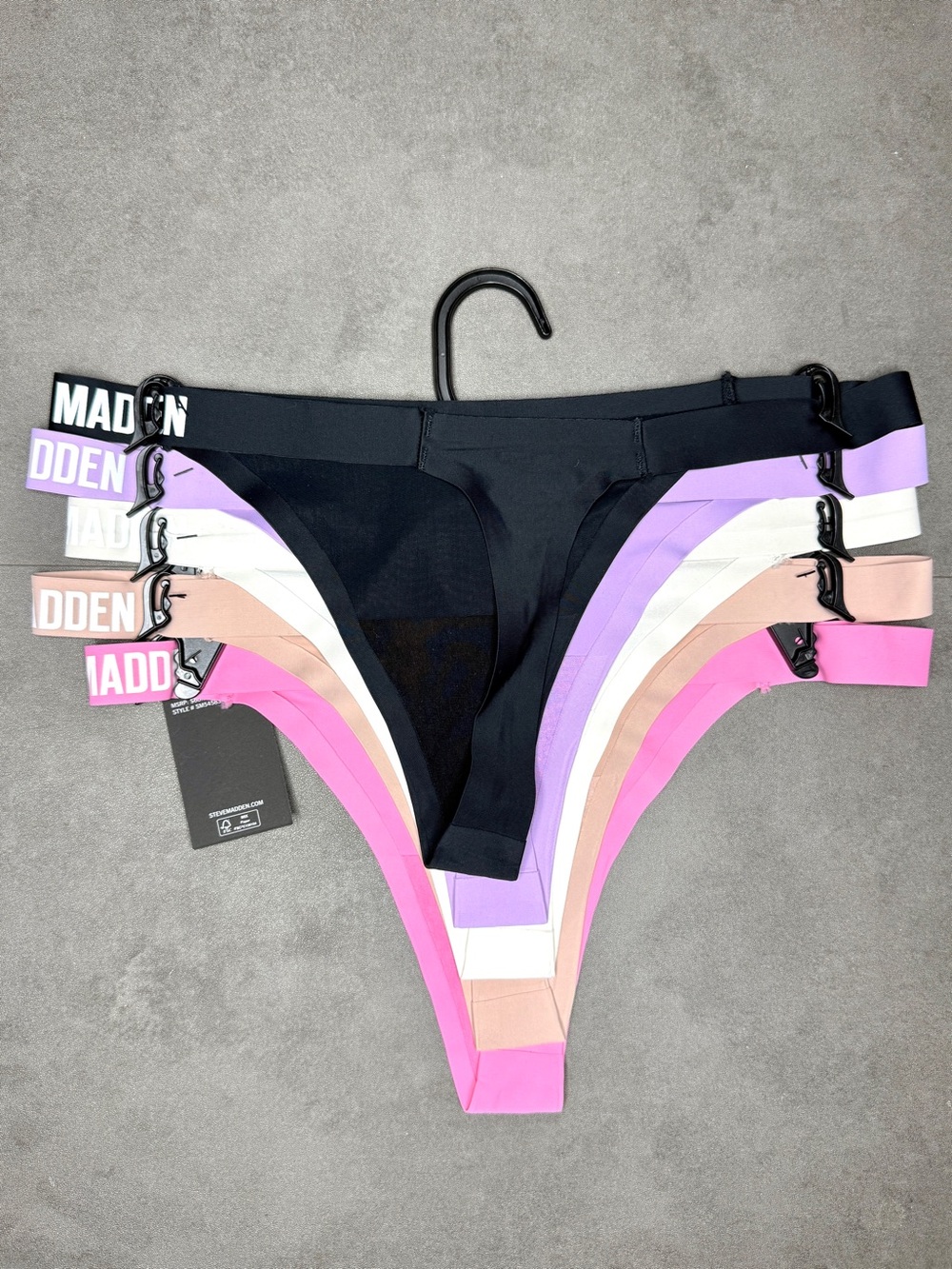 Steve Madden 5-Pack Thong Set — Pink, Black, White, Lavender, Nude - Picture 2 of 2